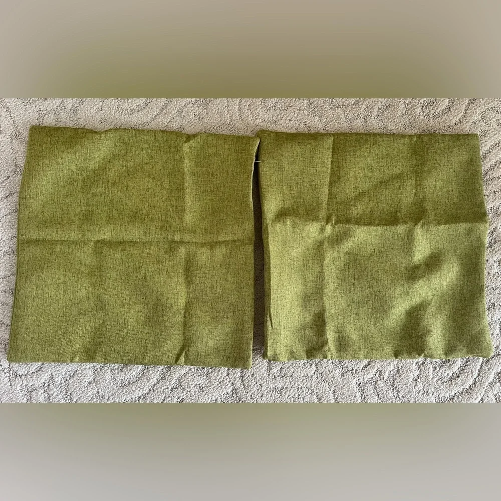 2 NEW Throw pillow covers 16” x 16” green linen look zipper closure